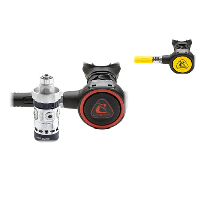 Cressi AC5 regulator with red-trim Zen second stage and yellow Zen octopus