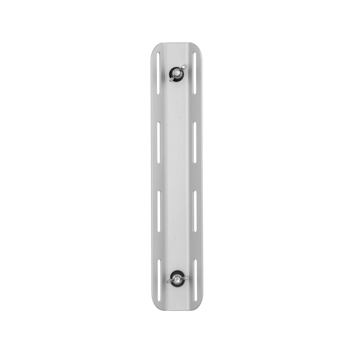 Tecline aluminium single tank adapter with its fixing screws, front view