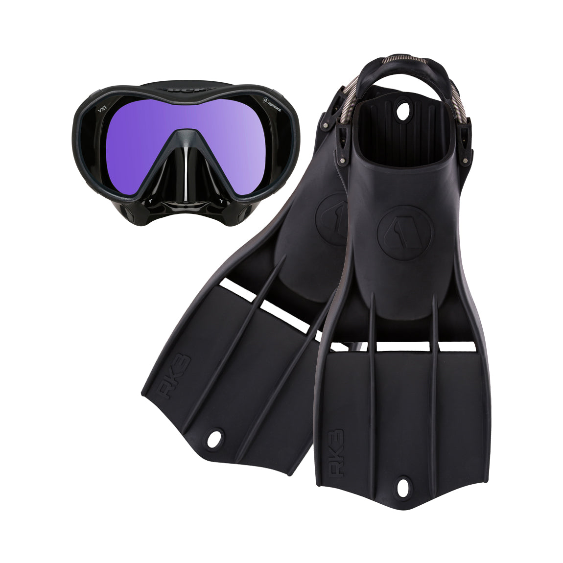 Apeks VX1 mask and RK3 fins in black