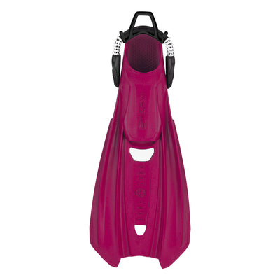 Aqua Lung Storm fin in raspberry, top view showing the blade, foot pocket and bungee strap