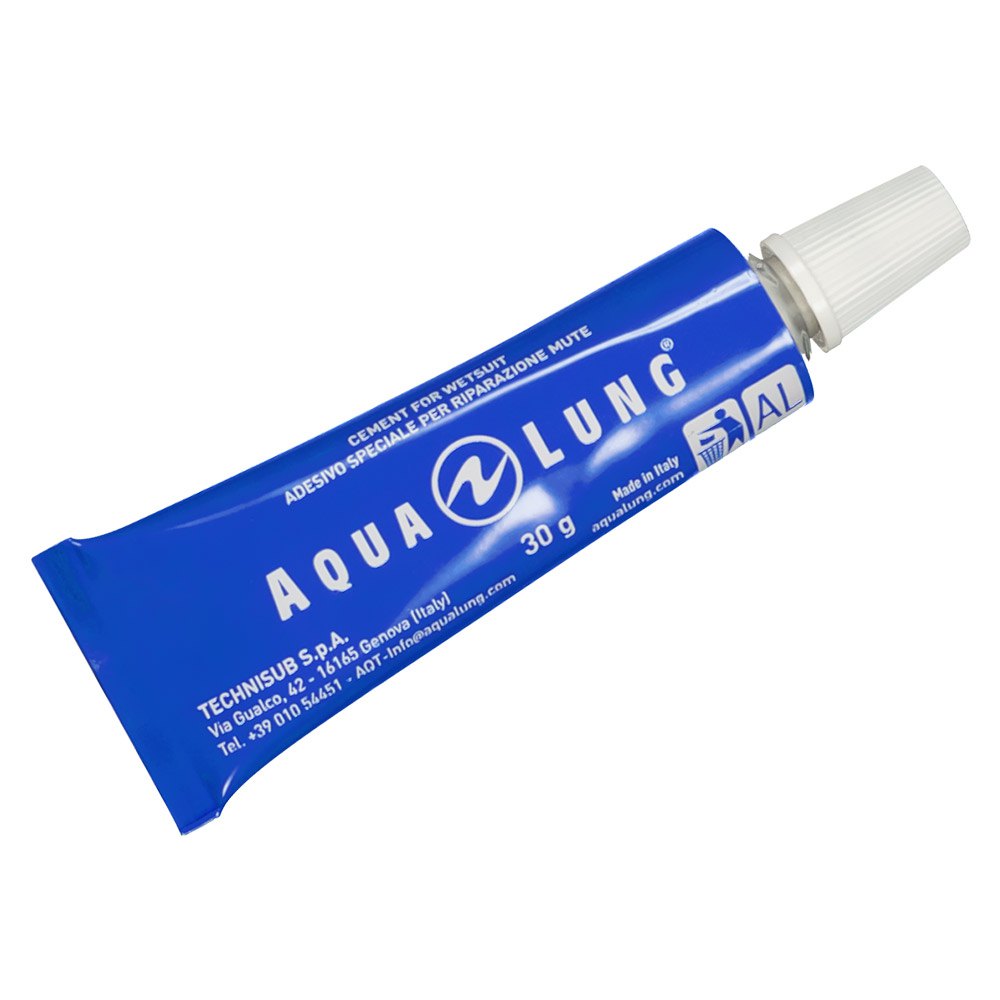 Aqua Lung Wetsuit Cement 30 g tube in blue with a white cap