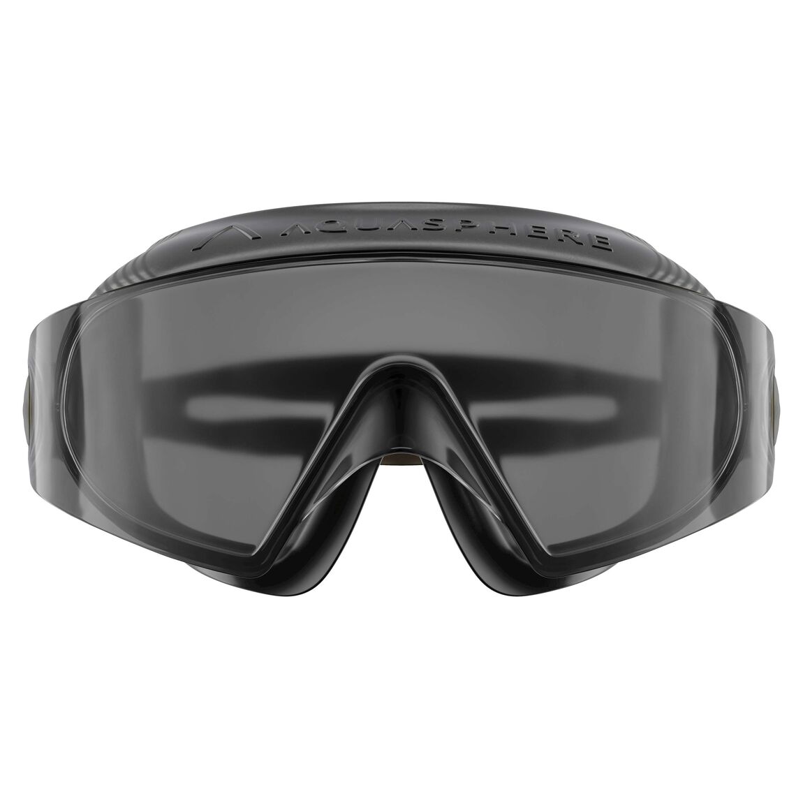 Aquasphere Defy Ultra swim mask with smoke lens and black frame, front view