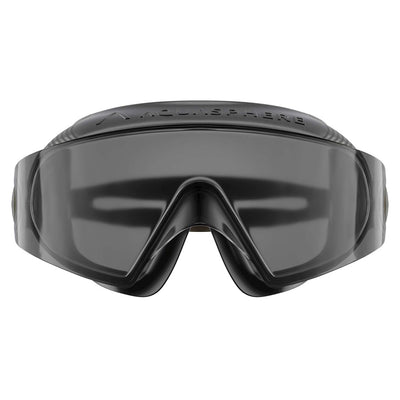 Aquasphere Defy Ultra swim mask with smoke lens and black frame, front view