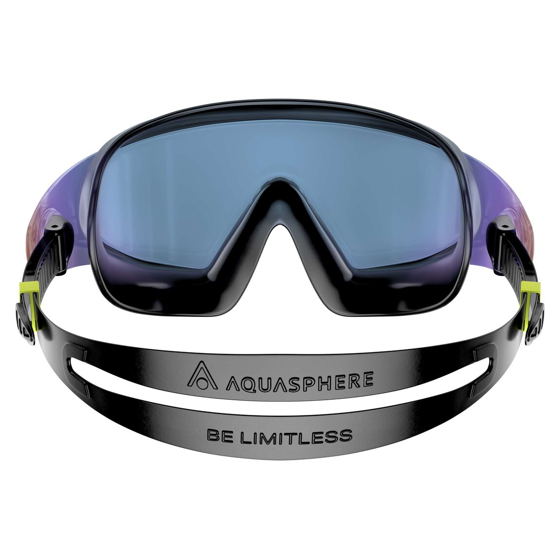 Aquasphere Defy Ultra swim mask with yellow mirrored lens and black frame, second angled view