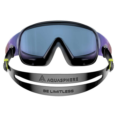 Aquasphere Defy Ultra swim mask with yellow mirrored lens and black frame, second angled view