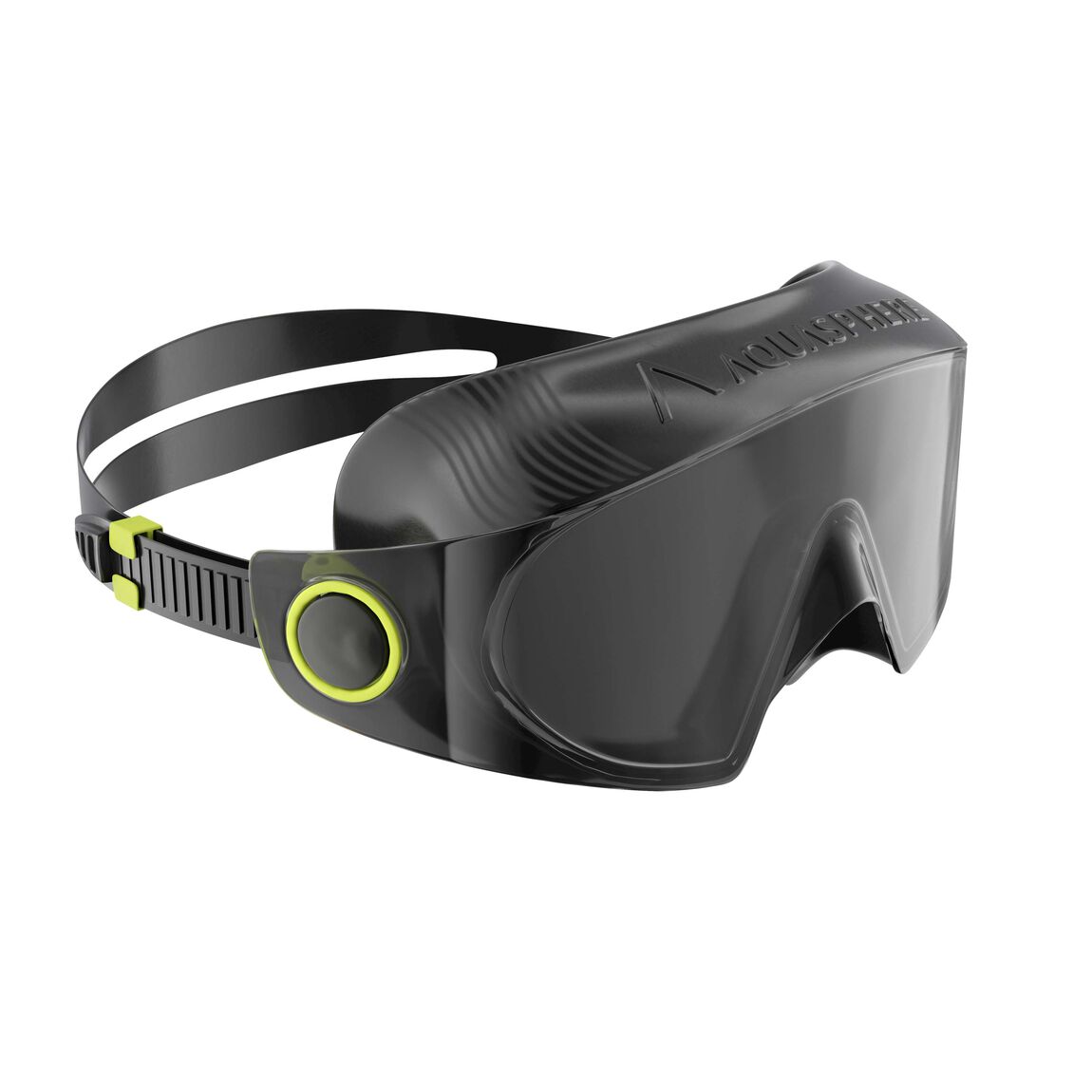 Aquasphere Defy Ultra swim mask with smoke lens and black frame, front view