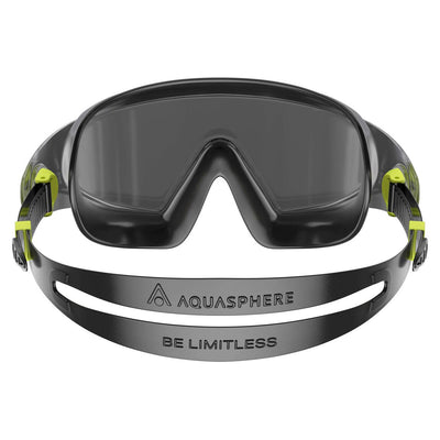 Aquasphere Defy Ultra swim mask with smoke lens and black frame, second angled view