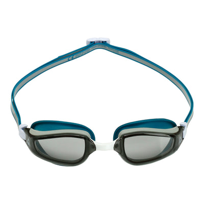 Aquasphere Fastlane swim goggles with smoke lens and petrol frame, front view