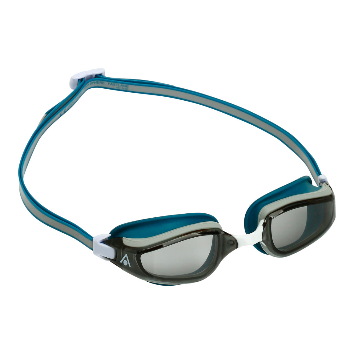 Aquasphere Fastlane swim goggles with smoke lens and petrol frame, second angled view