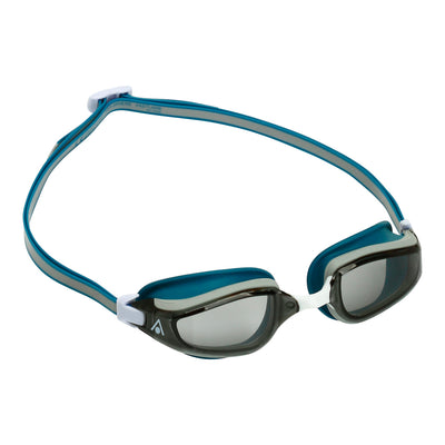 Aquasphere Fastlane swim goggles with smoke lens and petrol frame, second angled view
