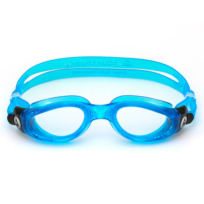 Aquasphere Kaiman swim goggles with clear lens and sky blue frame, front view