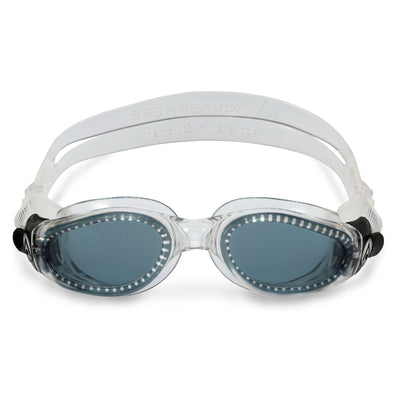 Aquasphere Kaiman swim goggles with smoke lens and clear frame, front view