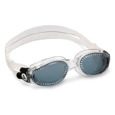 Aquasphere Kaiman swim goggles with smoke lens and clear frame, second angled view