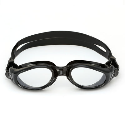 Aquasphere Kaiman swim goggles with clear lens and black frame, front view