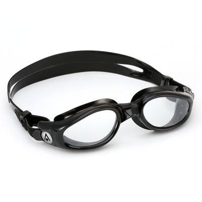 Aquasphere Kaiman swim goggles with clear lens and black frame, second angled view