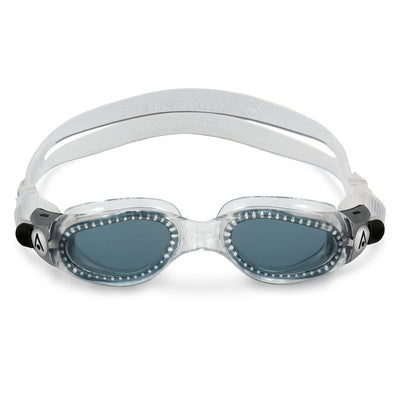 Aquasphere Kaiman Compact swim goggles with smoke lens and clear frame, front view