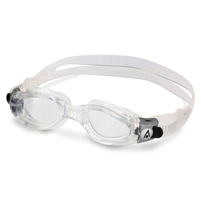 Aquasphere Kaiman Compact swim goggles with clear lens and clear frame, second angled view