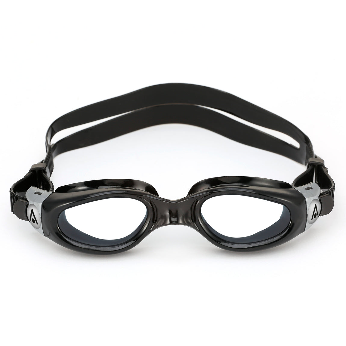Aquasphere Kaiman Compact swim goggles with clear lens and black frame, front view