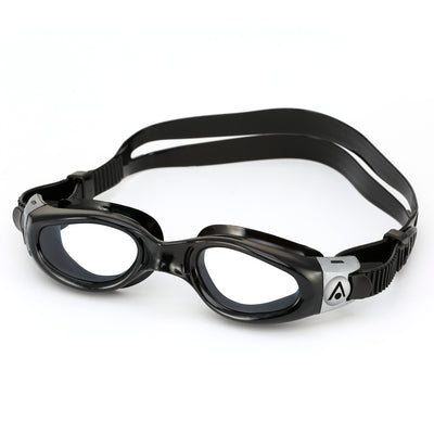 Aquasphere Kaiman Compact swim goggles with clear lens and black frame, second angled view
