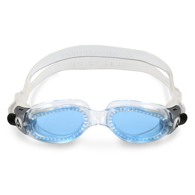 Aquasphere Kaiman Compact swim goggles with blue tinted lens and clear frame, front view