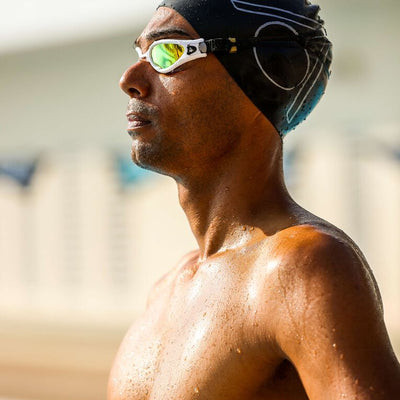 Swimmer wearing Aquasphere Kaiman Exo swim goggles