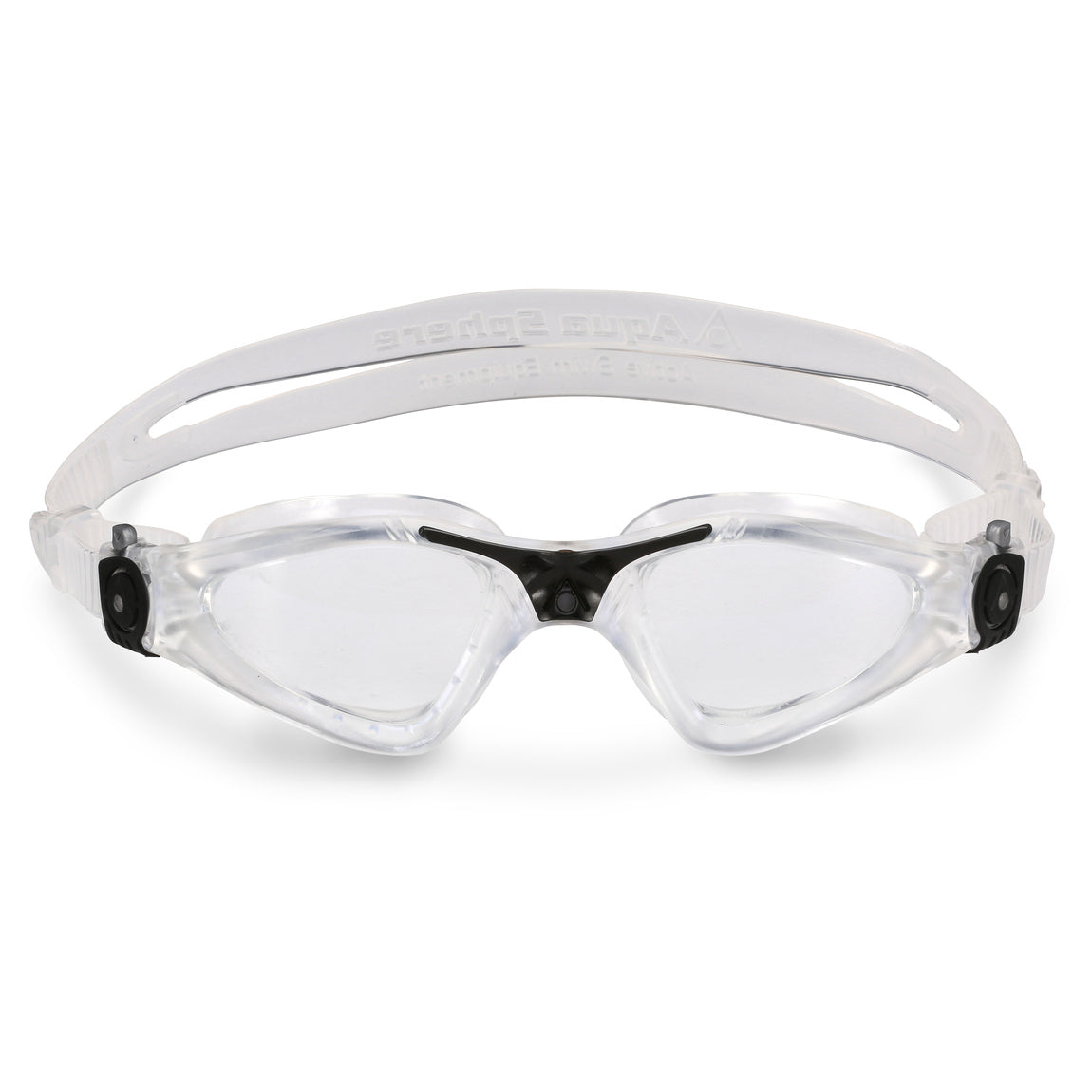 Aquasphere Kayenne swim goggles with clear lens and clear frame, front view