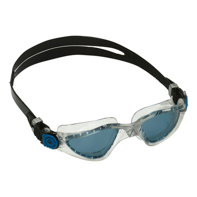 Aquasphere Kayenne swim goggles with smoke lens and petrol frame, angled view