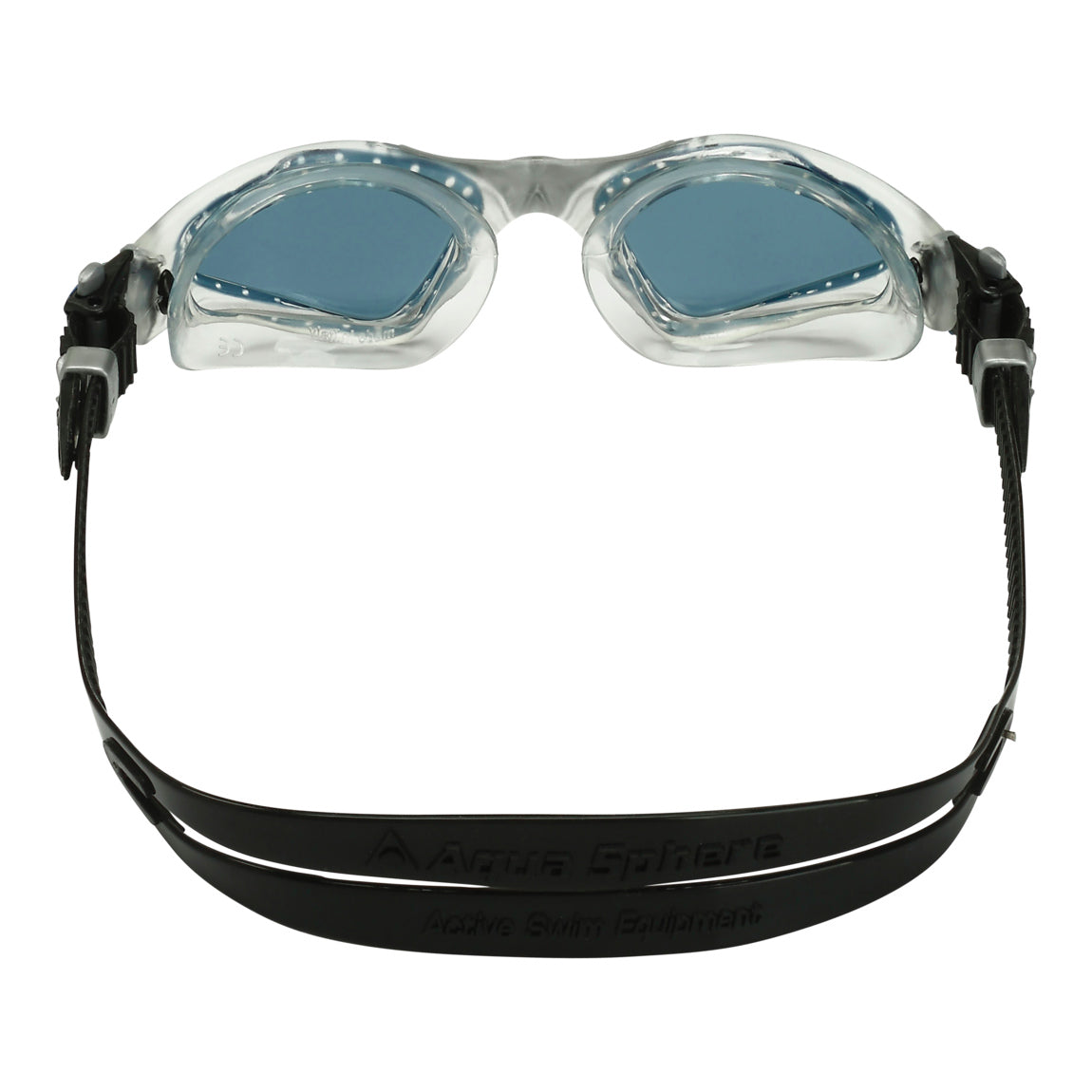 Aquasphere Kayenne swim goggles with smoke lens and petrol frame, view from behind showing the strap