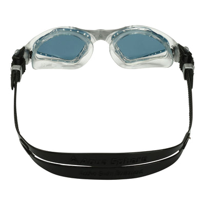 Aquasphere Kayenne swim goggles with smoke lens and petrol frame, view from behind showing the strap