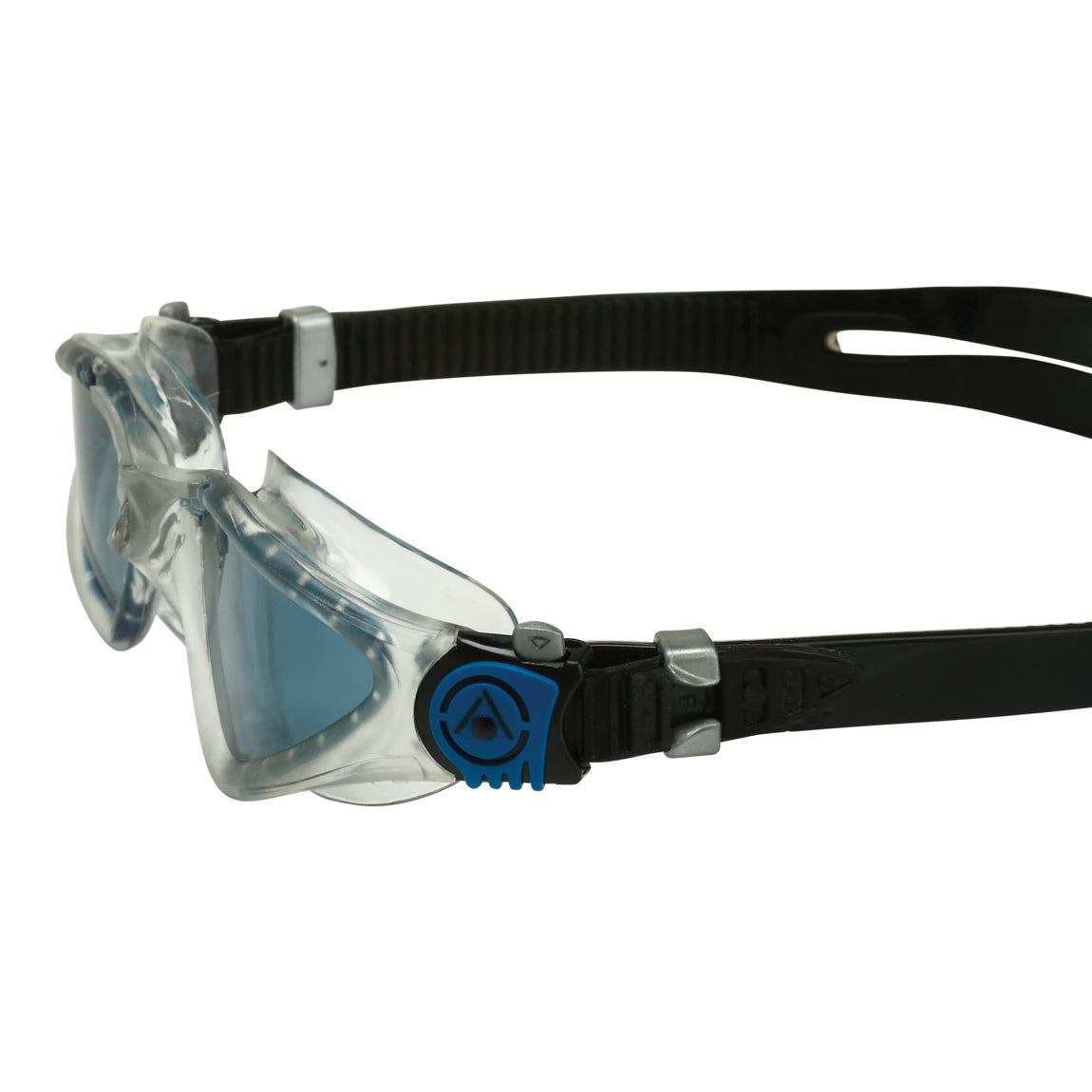 Aquasphere Kayenne swim goggles with smoke lens and petrol frame, side detail view
