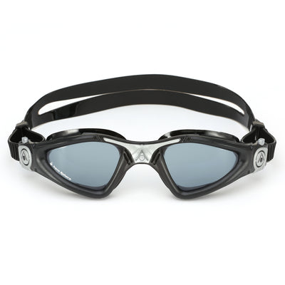 Aquasphere Kayenne swim goggles with smoke lens and black frame, front view