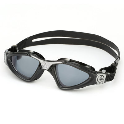 Aquasphere Kayenne swim goggles with smoke lens and black frame, second angled view