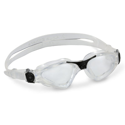 Aquasphere Kayenne swim goggles with clear lens and clear frame, angled view