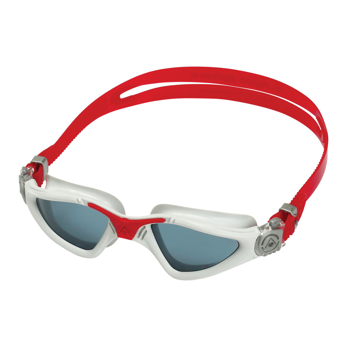 Aquasphere Kayenne swim goggles with smoke lens and red frame, second angled view