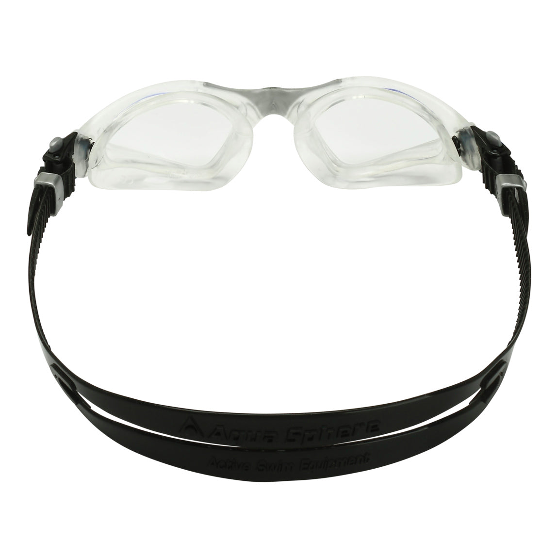 Aquasphere Kayenne swim goggles with clear lens and petrol frame, view from behind showing the strap