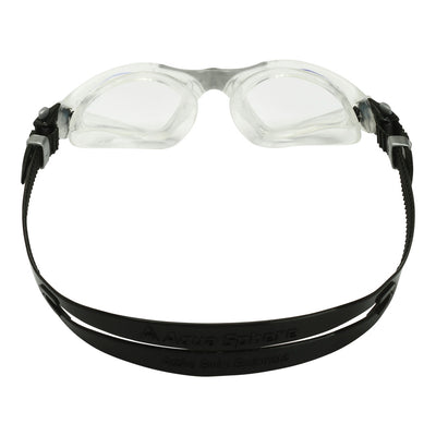 Aquasphere Kayenne swim goggles with clear lens and petrol frame, view from behind showing the strap