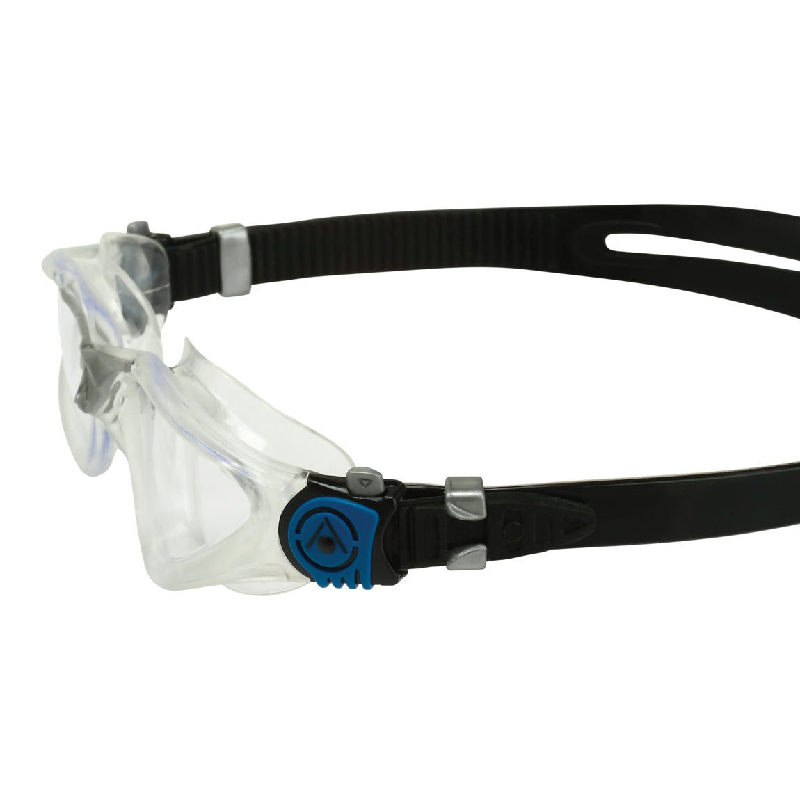 Aquasphere Kayenne swim goggles with clear lens and petrol frame, side detail view