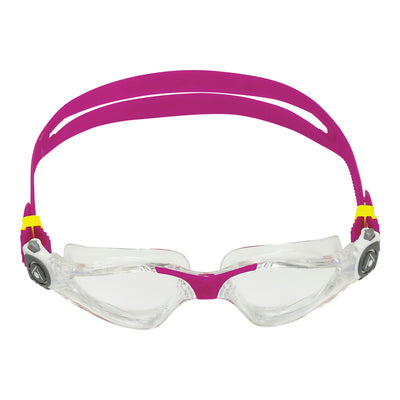 Aquasphere Kayenne Compact swim goggles with clear lens and raspberry frame, front view