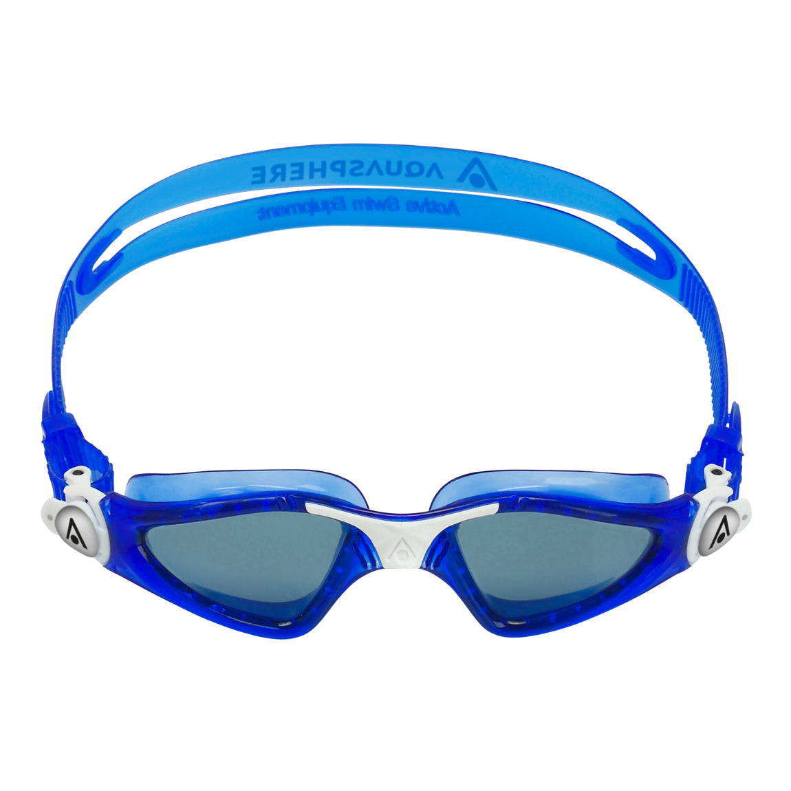Aquasphere Kayenne Junior swim goggles with smoke lens and blue and white frame, front view