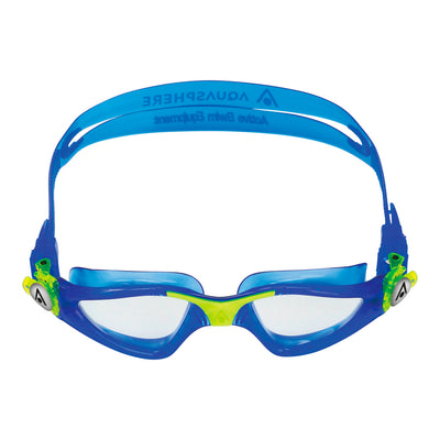 Aquasphere Kayenne Junior swim goggles with clear lens and blue and yellow frame, front view