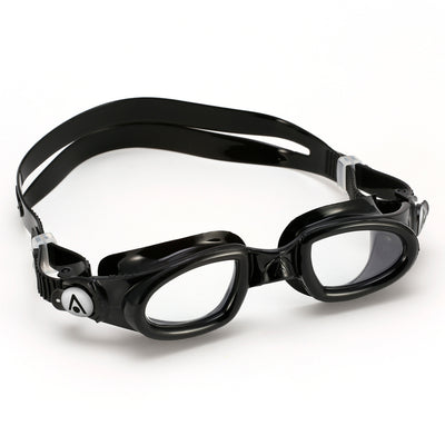 Aquasphere Mako 2.0 swim goggles with clear lens and black frame, angled view