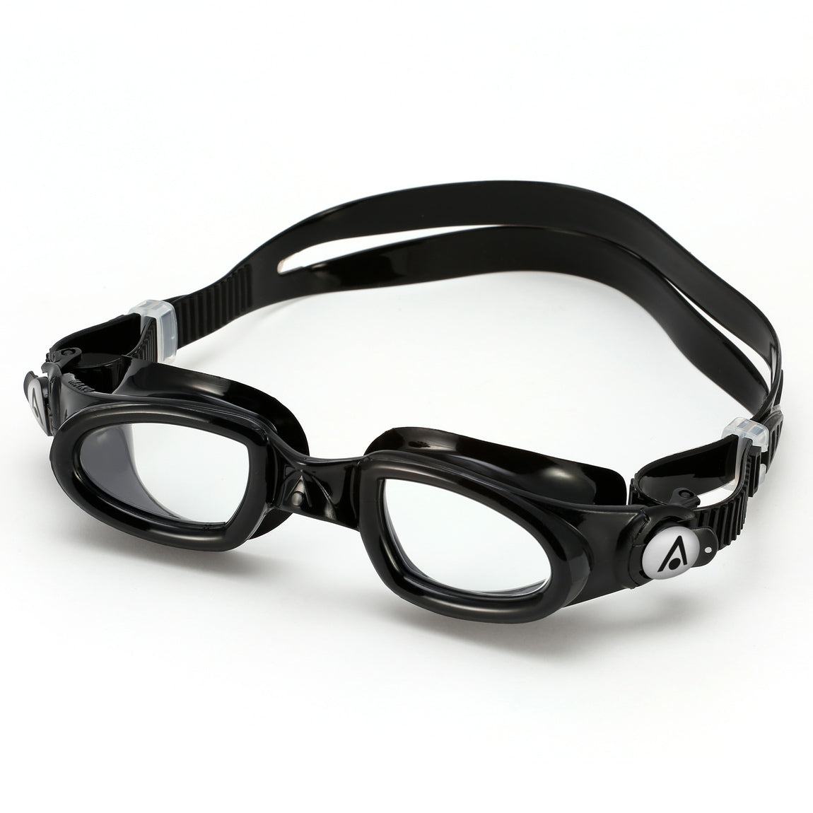 Aquasphere Mako 2.0 swim goggles with clear lens and black frame, front view