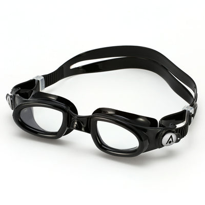 Aquasphere Mako 2.0 swim goggles with clear lens and black frame, second angled view