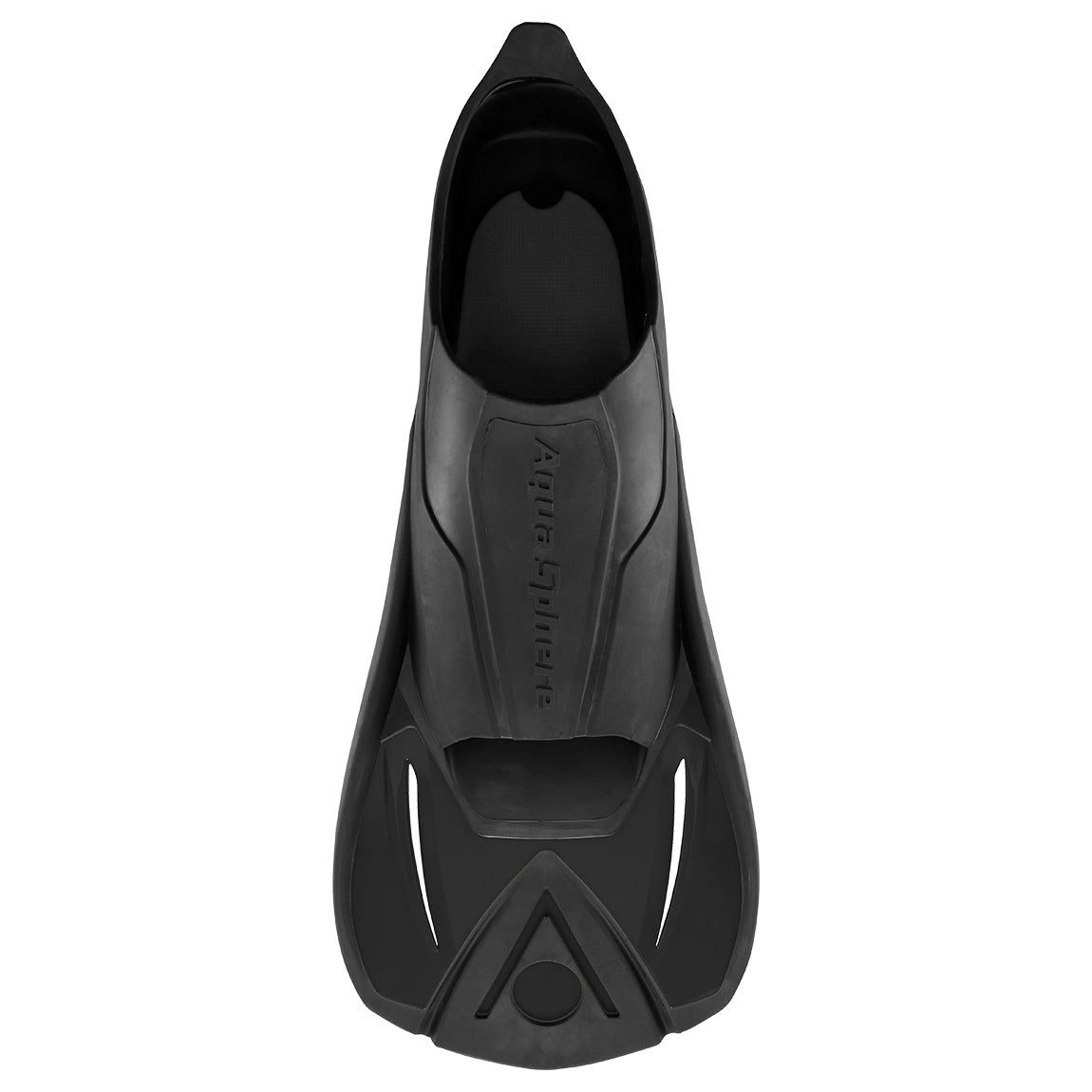 All black Aquasphere Microfin short blade training fin seen from above