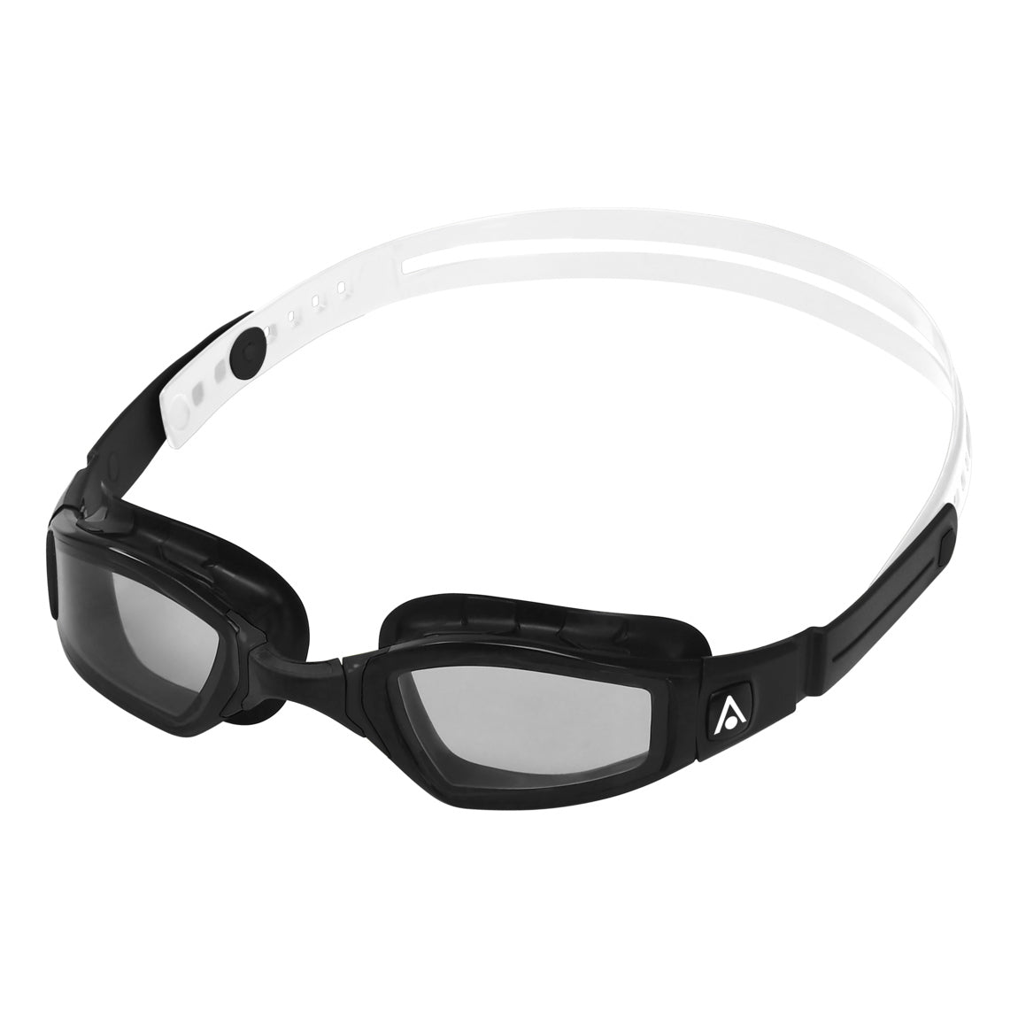 Aquasphere Ninja swim goggles with smoke lens and black and white frame, front view