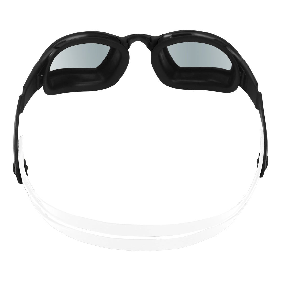 Aquasphere Ninja swim goggles with smoke lens and black and white frame, front view