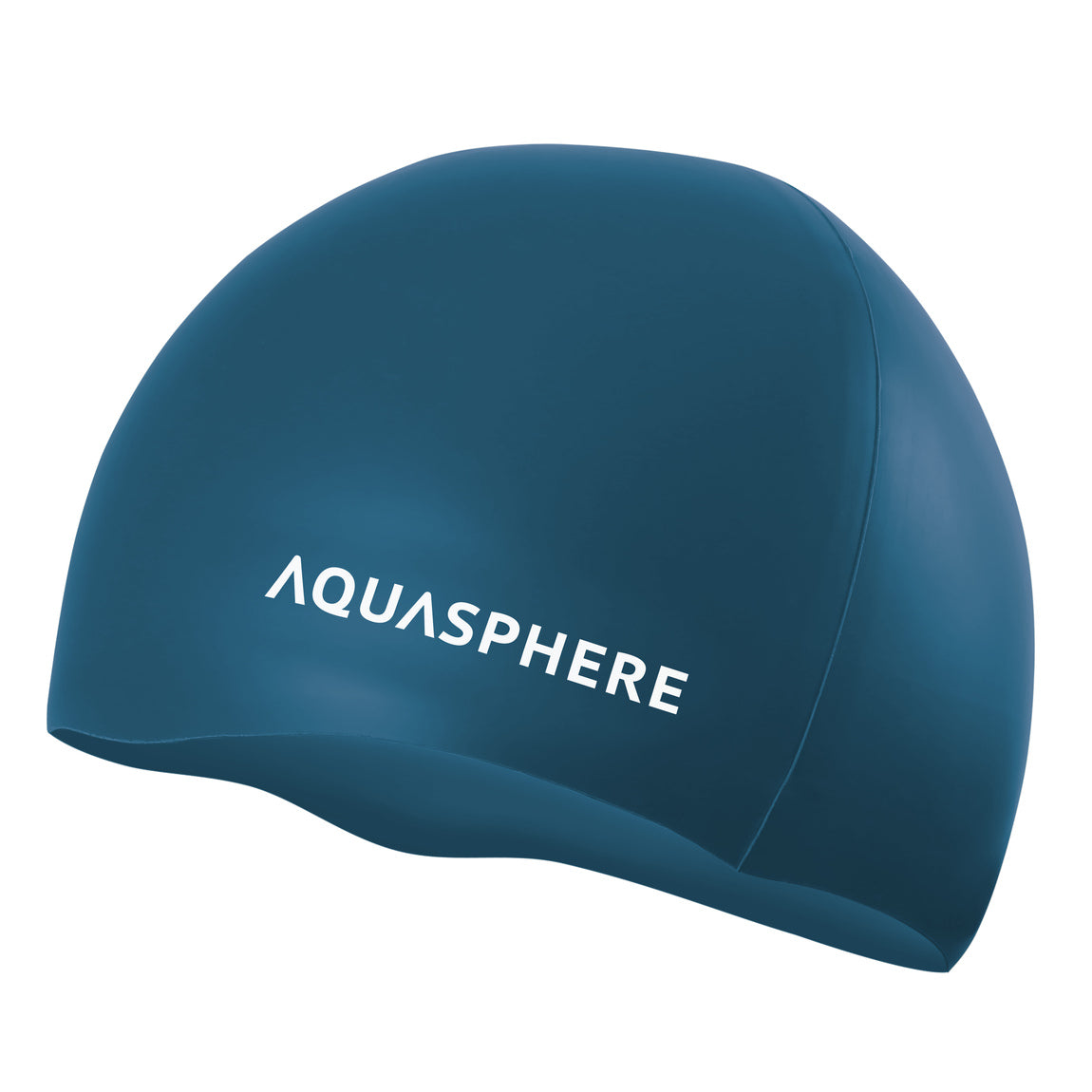 Aquasphere plain silicone swim cap in petrol blue with a white logo