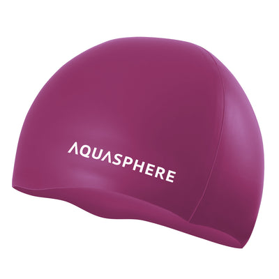 Aquasphere plain silicone swim cap in dark pink with a white logo