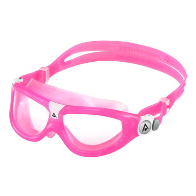 Aquasphere Seal Kid 2 swim mask with clear lens and pink frame, second angled view
