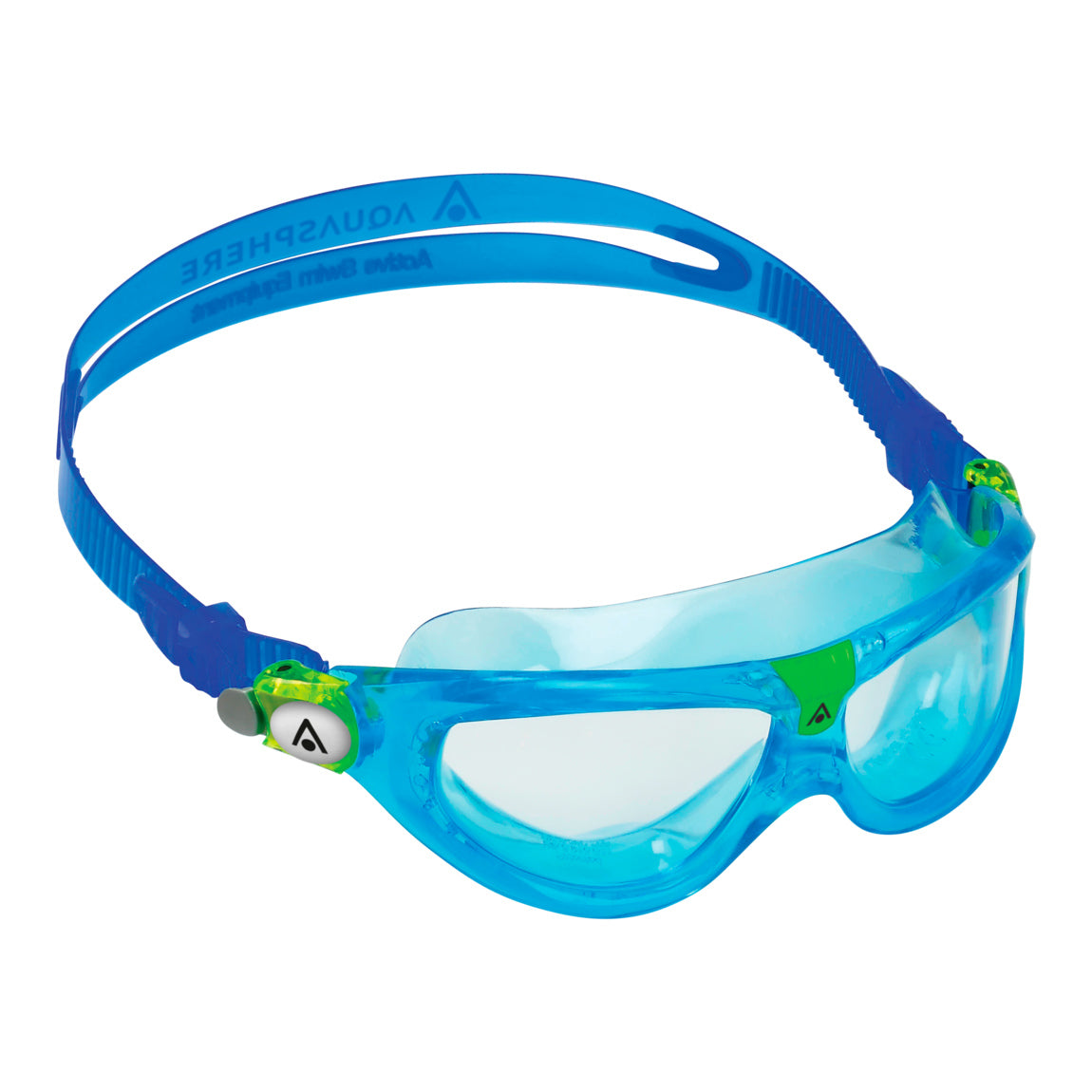 Aquasphere Seal Kid 2 swim mask with clear lens and blue frame, front view